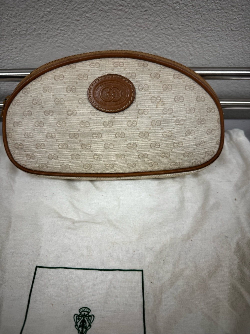 Gucci Cream Canvas Cosmetic Case with Brown Leather Trim